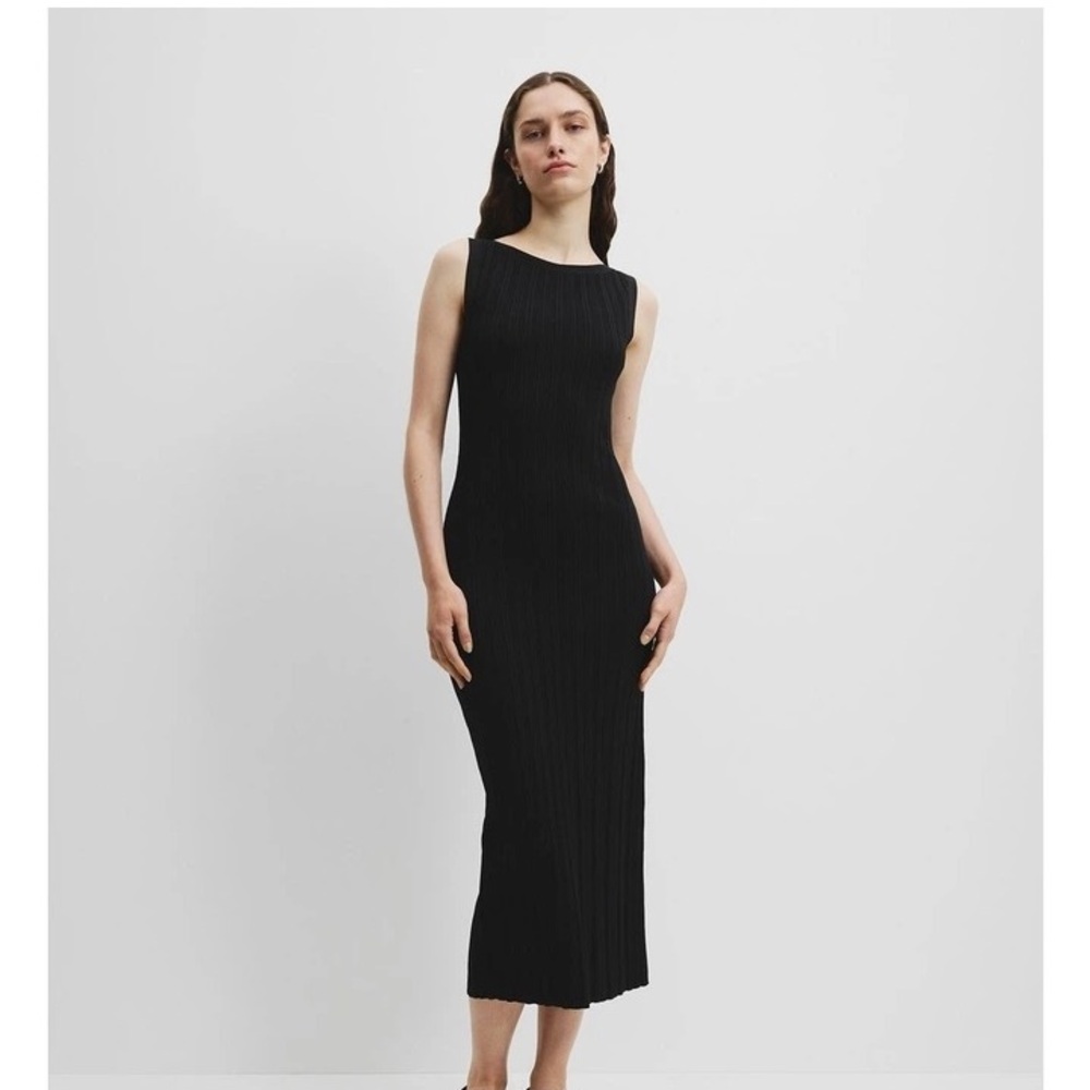 Carmen Marc Valvo Vintage ribbed knit Black Maxi Dress gown formal evening M